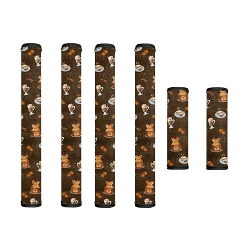 Image of Refrigerator Door Handle Covers Set of 6 Neoprene Kitchen Appliance Handle Anti-Dust Protector for Fridge Microwave Kitchen Cabinet Stove Dishwasher, Coffee Pattern Brown