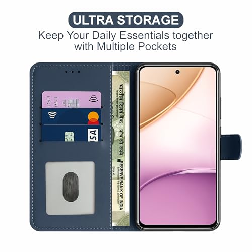 Image of AIBEX Shock Proof Flip Compatible for Motorola G45 5G / Motorola G34 5G Flip Cover Leather Finish | Inside TPU with Card Pockets | Wallet Stand | Complete Protection Flip Case - Blue