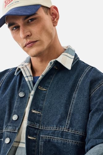 Image of SNITCH LEGACY Men Casual Jacket| Relaxed Fit Full Sleeve Spread Collar Denim Design | 100% Cotton & Breathable Twill Fabric For Streetwear, Spring Layering & Daily Outings