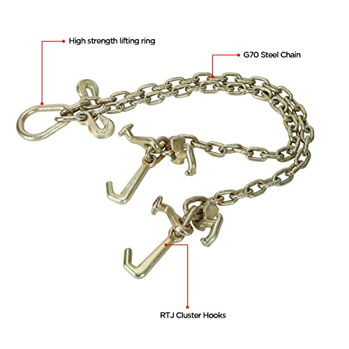Gooeap G70 V-Chain Bridle W/Rtj Cluster Hooks & Grab Hooks, 3' Legs Tow Chain，Grade 70 Standard Length，4700 Pound Safe Working Load #TOP1