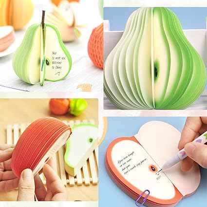 Image of Sticky Notes 3D Fruit Shape Non-Sticky Notepads, Set of 2 | Kawaii and Fruit Colorful, DIY Scratch Pad, With Paper Clip, For Office and School