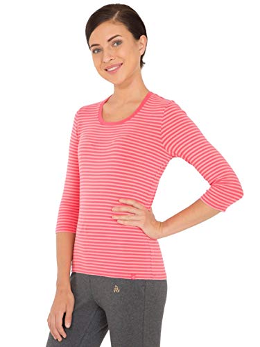 Image of Jockey 1360 Women's Super Combed Cotton Elastane Stretch Slim Fit Striped Round Neck Three Quarter Sleeve T-Shirt