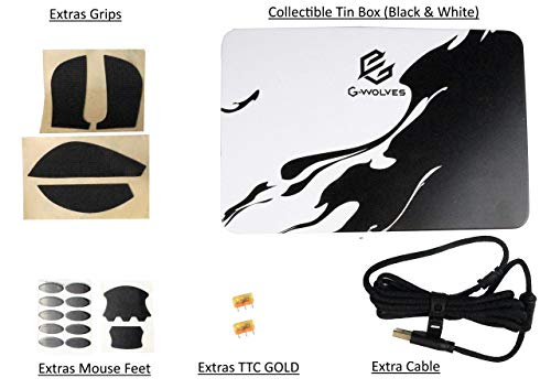 G-Wolves Hati HT-M 3360 Ultra Lightweight Honeycomb Shell Wired Gaming Mouse up to 12000 cpi - 6 Buttons - 2.18 oz (61g) (Glossy White)