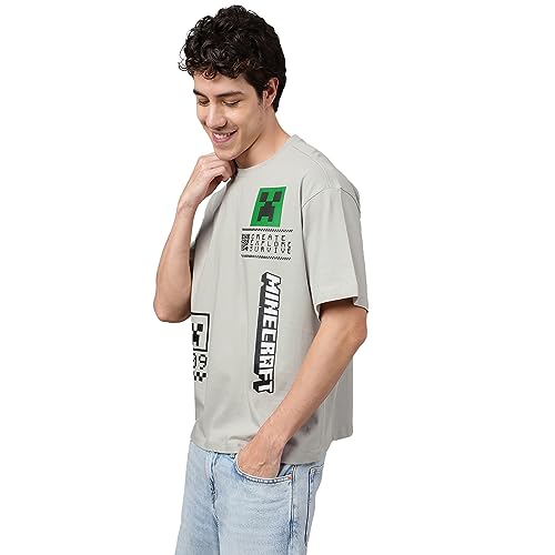 Image of Free Authority Minecraft Printed Loose Fit Grey Cotton Men's T-Shirt