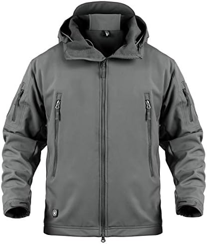 ReFire Gear Mens Army Special Ops Military Tactical Jacket Softshell Fleece Hooded Outdoor Coat,Medium,Gray