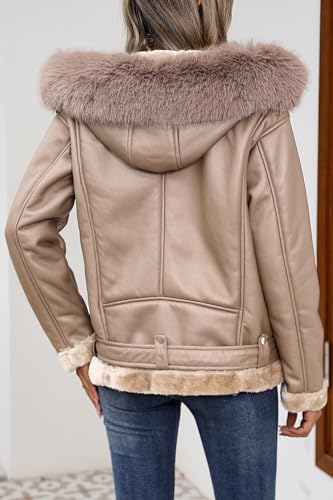 Bellivera Women Faux Suede Leather Jacket Moto Biker Coat Sherpa-Lined Outerwear with Detachable Belt3