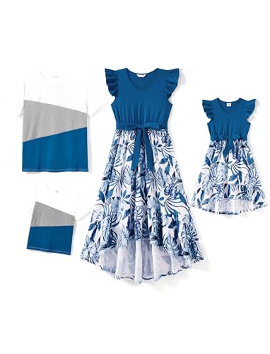 Image of PATPAT Family Matching Outfits Mommy and Me Outfits Floral Dress & Tee Sets | Couples Matching Outfits, Women Girl Flutter Sleeve Dress, Men Boy Cotton Blend T-shirts, Beach Vacation, Family Photoshoot