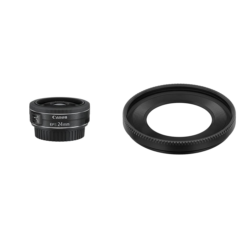 il modulo di ottica canon per la macchina fotografica con obiettivo pancake da 24mm f/2.8 in nero e antropomorfo
