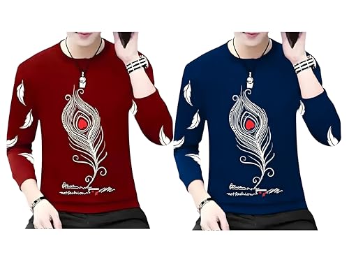 Image of Men Round Neck Cotton Blend Stylish Printed T-Shirt