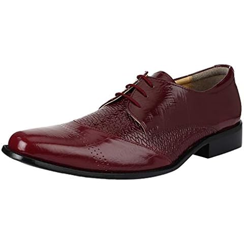 LIBERTYZENO Oxford Dress Shoes for Men EEL Ostrich Print Skin Non Leather Shoes, Burgundy, 7 UK Cover