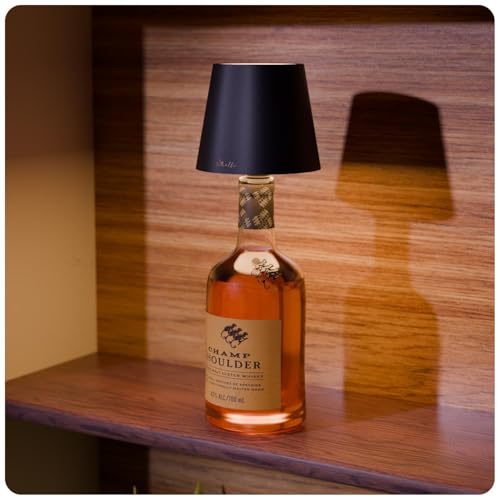 Image of Wireless Bottle Lamp for Living Room | 3 Colour Tones with Dimming | Rechargeable Touch Lampshade | Night Light for Bedroom | Birthday Gifts for Girls, Women, Wife (Black, Vino)