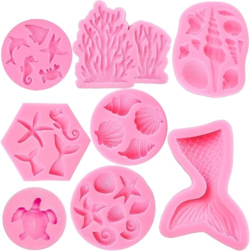 Mermaid Theme Cake Mold Mermaid Shell Seaweed Coral Silicone Mold Cupcake Toppers Mold for Candy Chocolate Fondant Polymer Clay Crafting Projects & Cake Decoration