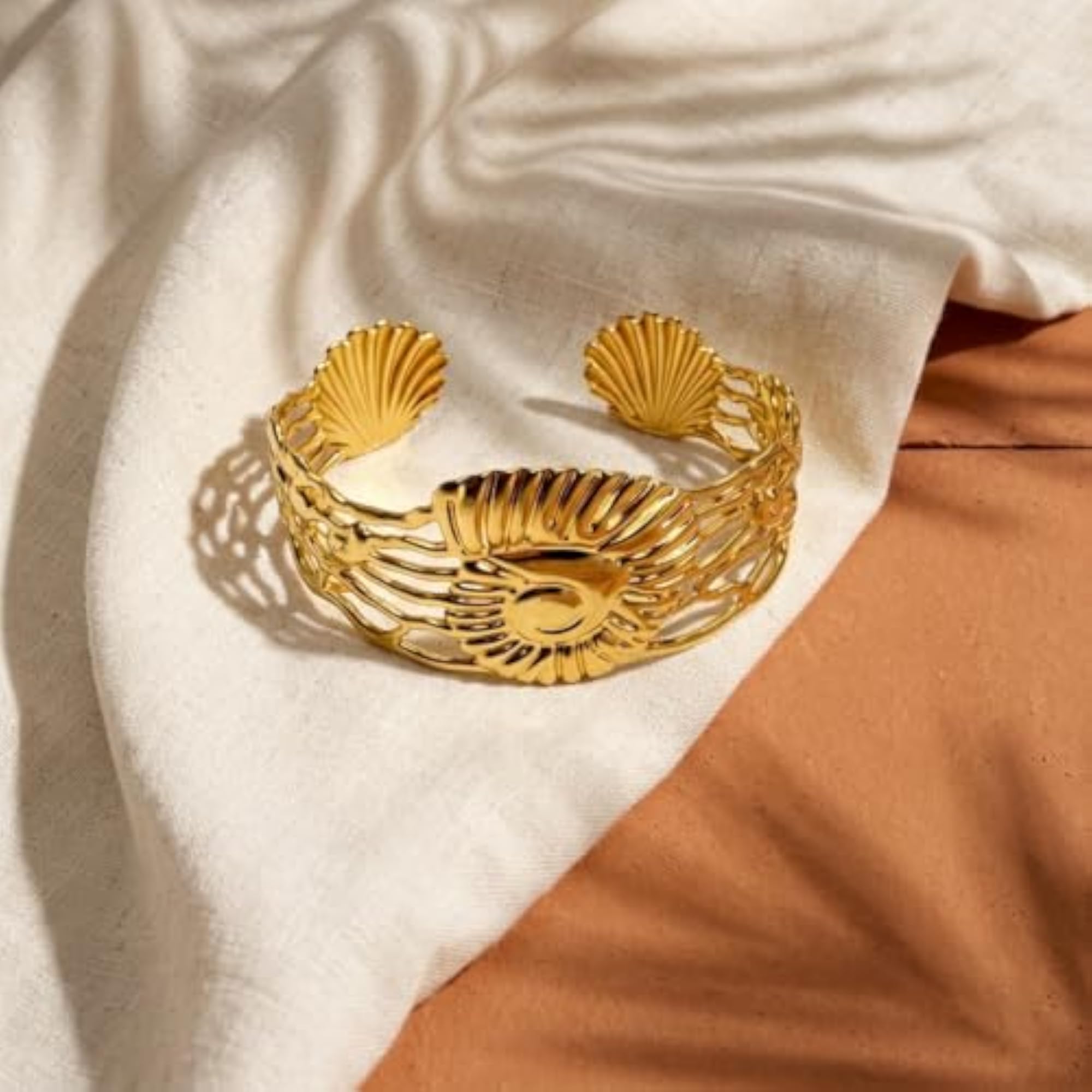Women's 18K Gold Plated Nautilus Shell Filigree Cuff Bracelet