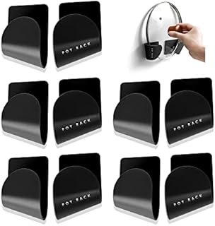 5PCS Wall Mount Pot Lid Stand Holder Rack, Plastic Pot Lid Holder, Strong Self-Adhesive Wall Mount Pot Lid Holder for Home Kitchen (Black)