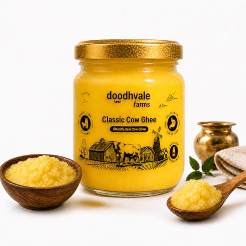 Image of Doodhvale Farms Classic Cow Ghee 100ml | Vedic Desi Ghee from Grass-Fed Cows | 100% Pure & Preservative Free | Traditional Bilona Method | Danedar, Non-GMO, Lab Tested
