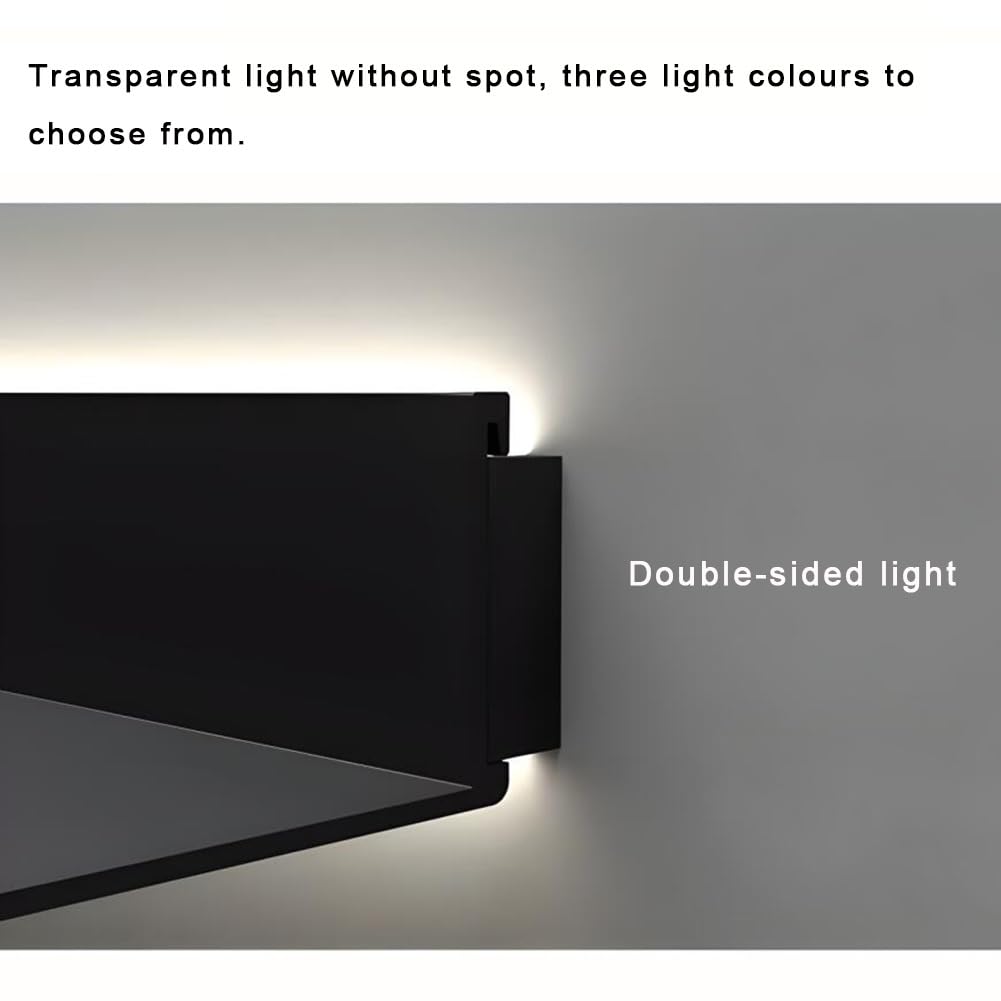 Półki Wiszące Led Montowane Na Ścianie, Podświetlana Aluminiowa Półka Ekspozycyjna Do Biura, Kuchni, Regału Na Książki – 80 X 20 X 6 Cm, Czarne, 1 Szt., Nowoczesne Rozwiązanie Do Przechowywania, Czar