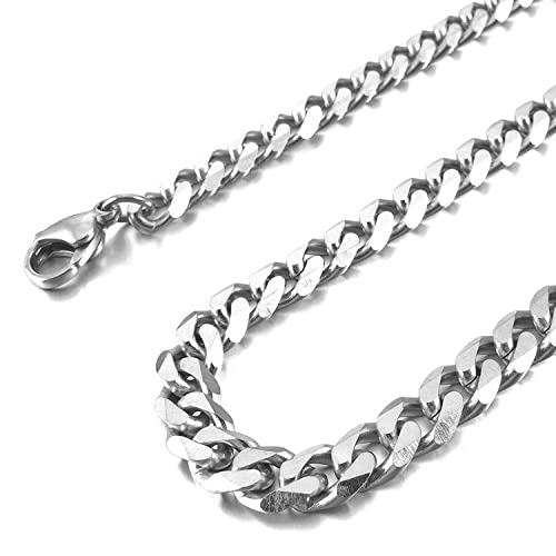 Men's 6mm Wide Stainless Steel Necklace Curb Chain Link Silver