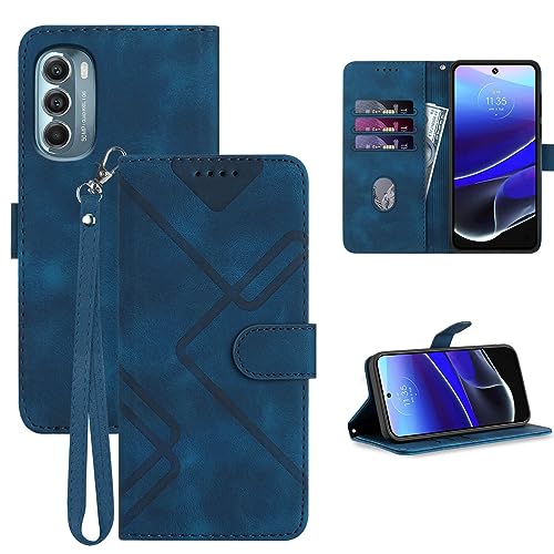 JHWVVTF for Moto G Stylus 5G 2022 Phone Case Wallet,Card Holder Leather Kick-stand,Wrist Strap,Magnetic Closure Protector,Shockproof Protective Flip Cases Cover for Moto G Stylus 5G 2022 (Blue)