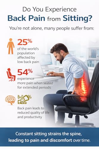 Image of Lumbar Support Cushion for Office Chair & Car Seat | Memory Foam Back Support Pillow for Lower Back Pain Relief, Posture Correction, Spine Support & Long Sitting Comfort | Black