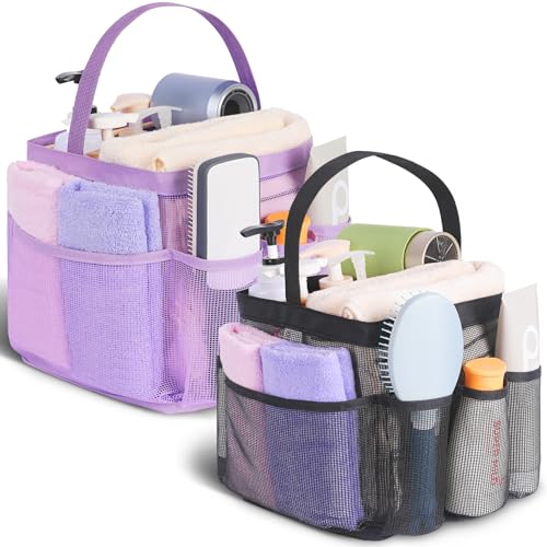Image of EUDELE 2 Pack Mesh Shower Caddy Portable for College Dorm Room Essentials, Shower Caddy Dorm with 9-Pocket Large Capacity,Shower Bag for Beach,Swimming,Gym All Black+All Pink