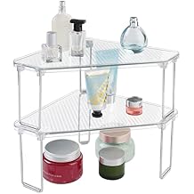 mDesign Corner PlasticMetal Freestanding Stackable Organizer Shelf for Vanity Vanity Countertop or Cabinet for Storing مستحضرات التجميل ، أدوات النظافة ، مناديل الوجه ، الأنسجة ، 2 Pack - Clear