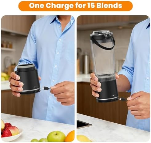 Personal Size Portable Blender for Shakes & Smoothies, 16oz Mini Small Smoothie Blender with On Go Lid & Sip Lid, 26000RPM Rechargeable Cordless Electric Blender for Travel Gym Office - 5