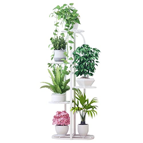 Supporto per piante in metallo a 5 ripiani, per interni ed esterni, alto supporto per vasi da fiori, per patio, giardino, balcone, soggiorno (bianco) - Fioriera multipla
