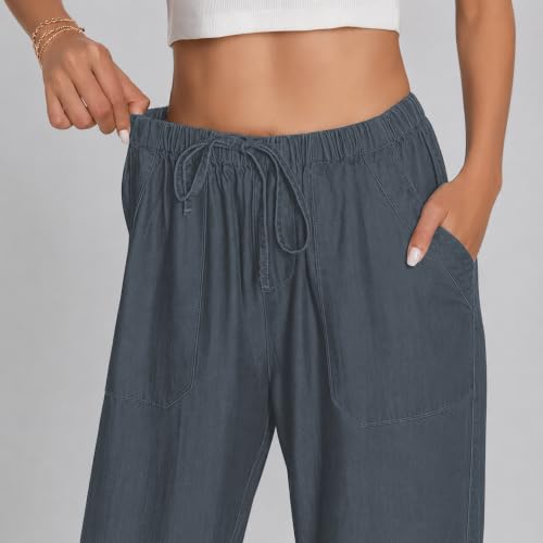 Image of TOPLOT Woman's Wide Leg Drawstring Trousers with Elastic Waist | Relaxed Fit Casual Pants with Pockets | Comfortable Everyday Wear for Travel and Office Wear (5251)