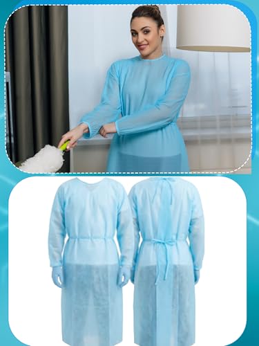Swakuta 20 Pack Disposable Isolation Gowns PPE Long Gowns Blue with Elastic Cuffs for Home Medical Dental Beauty Tattoo Practices Labs Unisex