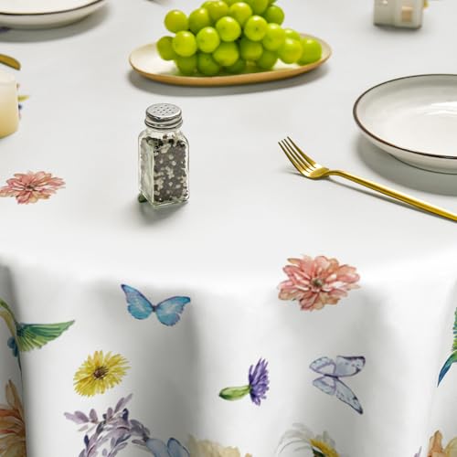 Horaldaily Spring Summer Tablecloth 70 x 70 Inch Round Floral Flowers Birds by Horaldaily - Used condition - Image 4