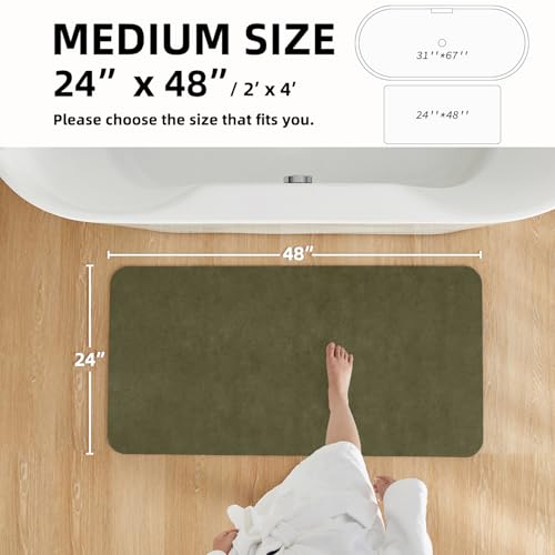 Bathroom Mat Quick Dry, Bathroom Rugs Non Slip Washable Thin Absorbent Bath Mat Fits Under Door Bathroom Floor Mat Perfect for Bath, Shower, or Sink 24"x48" Sage Green