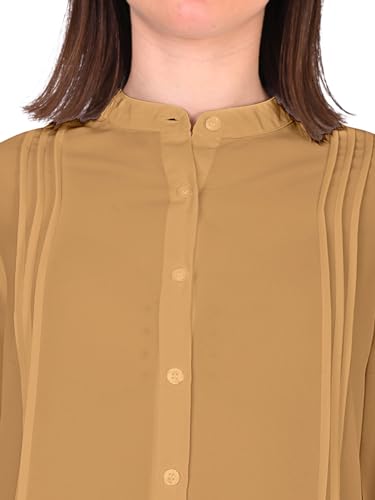 Image of Women's Regular Fit Solid Pleated Cotton Blend Shirts