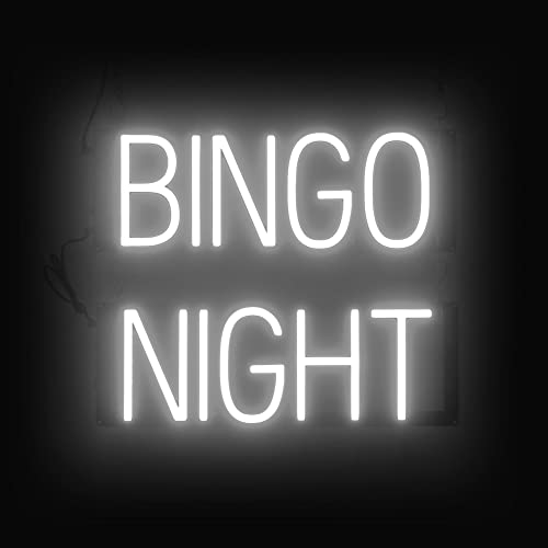 Image of SpellBrite LED Neon BINGO NIGHT Sign for Business - White, 18 inch x 15 inch | Ultra-Bright Click-Together Signage for Bars & Restaurants, with Visibility from 500 ft - 8 Animations, 6 Brightness Levels