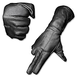 Motorcycle Black Gauntlet Gloves Unlined Cold/Wind Resistant - Medieval Renaissance Gloves - Cosplay Long Arm Cuff (Large)