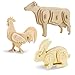 Georgie Porgy 3D Puzzle di Legno Modello Collezione di Modelli Animali Traffico Woodcraft Costruzione Impostato Bambini Giocattoli (3 Pezzo) (Coniglio Mucca Gallo)