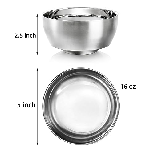 Pumtus PU-STAINLESSSTEELBOWLS-6P 6 Pack 304 Stainless Steel Bowls, 16 Oz Double-Walled Insulated Metal Bowls, Lightweight Salad Bowl, Nesting Soup Cereal Bowls thumb #1