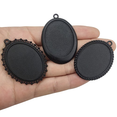 10Pcs 30X40Mm Black Oval Blank Bezel Pendant Trays Base Cabochon Settings Trays Pendant Blanks (M117) #TOP5