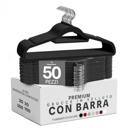Utopia Home Grucce Velluto con barra cravatte (Nero, Set da 50)