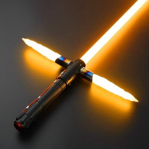 DAMIENSABER RGB V3 Heavy Dueling Crossguard Light Saber Motion Control Smooth Swing Light Sabers with 16 Sound Fonts Infinite Color Changes Heavy Metal Hilt and Rechargeable Light Saber for Adults