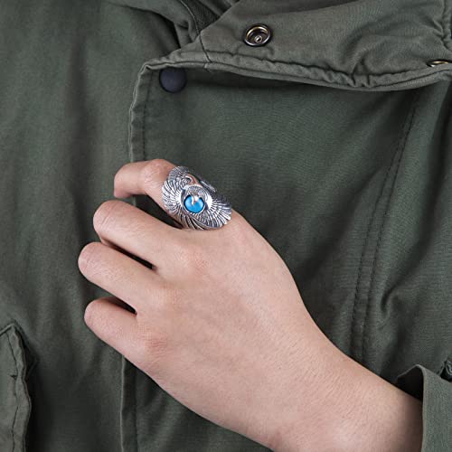 Bague Turquoise pour Hommes Argent 925 Gravure Aigle Vintage