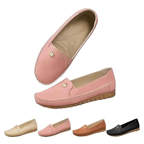 Loafers for Women, Stylish Orthopedic Leather Shoes Women's Casual Slip-On Walking Flats Loafers, Business Casual Shoes (10,Pink)