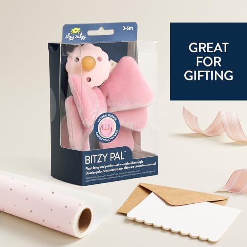 Image of Itzy Ritzy Pacifier & Lovey Set - Natural Rubber Paci with Stuffed Animal Lovey - Detachable Velour Bow Pacifier Holder & Coordinating Natural Rubber Soother, Ideal for Ages 0-6 Months (Bow)