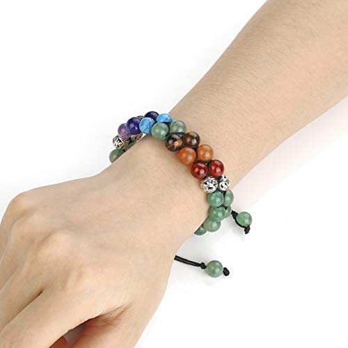 Image of Top Plaza Bead Chakra Bracelet 7 Chakras Healing Crystals Bracelet Yoga Stone Beads Bracelets Meditation Relax Anxiety Bangle for Womens Mens