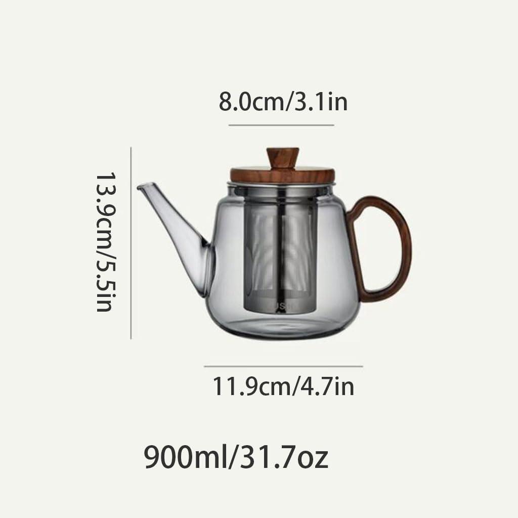 Home-Teekanne mit großem Fassungsvermögen und Seitengriff und Edelstahlsieb, Glas-Teebereiter für losen Teekessel, 900 ml/31,7 oz