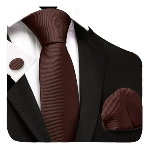 Image of GUSLESON 3.15 inch(8cm) Solid Color Necktie and Pocket Square Cufflinks Sets For Men + Gift Box