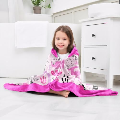 Image of Dinosaur Girls Beach Towel with Hoodie for Kids Toddlers Age 4-8, Pink Bath Towels Shower Wrap for Girls, Hooded Poncho Beach Blanket for Pool Swimming Cute Wearable Bath Towel for Child