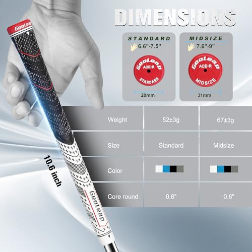 Geoleap Golf Grips Set of 13 - Grips with 15 Tapes and Repair Kits, High Feedback Back Rib Technology, All-Weather Performance, Cross Corded Rubber Technology (White-Classic, Midsize) - image 6