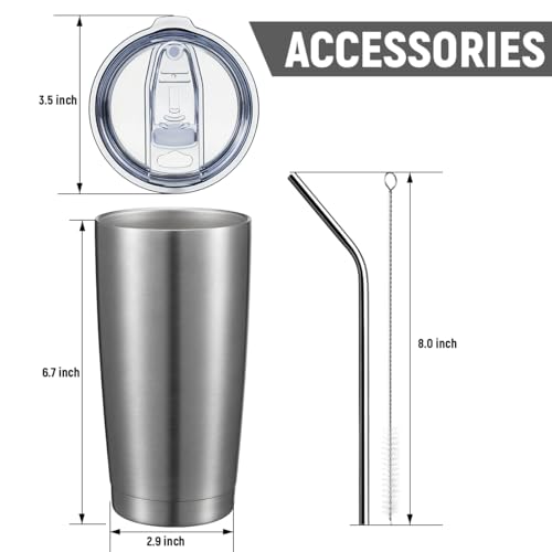 COMOOO 20oz Tumbler with Straw Stainless Steel Insulated Coffee Tumbler Cups Double Wall Vacuum Travel Coffee Mug with Splash Proof Sliding Lid for Hot Cold Drinks (Silver, 1 Pack) - Thumbnail 3