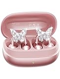Kinglucky Gen2 Clip-On Earbuds with Butterfly Earrings, Charge & Store Without Removing Earrings, Comfortable Fit & 50H Playtime Bluetooth Open Ear Headphones for Women, Small Ears, Gifts (Rose Gold)