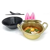 Jovely Korean Traditional Instant Ramen Small Hot Pot Set, 6.3' Aluminum Noodle Hot Pot(16cm, 1 Quart) with Lid, Silicone Hot Pot Holder, Premium Melamine Ramen Bowl, Chopsticks and Spoon Pack